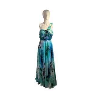 Adoro Women’s One Shoulder Maxi Dress G Green Teal Floral Evening Gown
